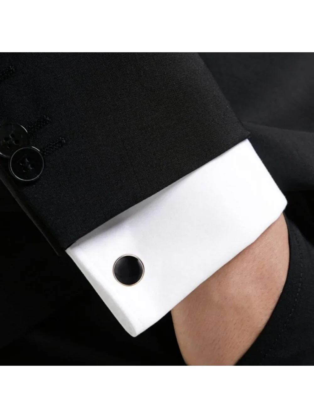Stylish Stainless Steel Cuff Links & Studs Set - Gold & Black Tuxedo Accessories